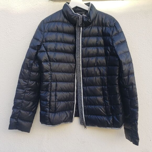 5/$100 SALE - SAND Lightweight Packable Down Black  Puffer Coat Metallic Trim - Picture 4 of 8